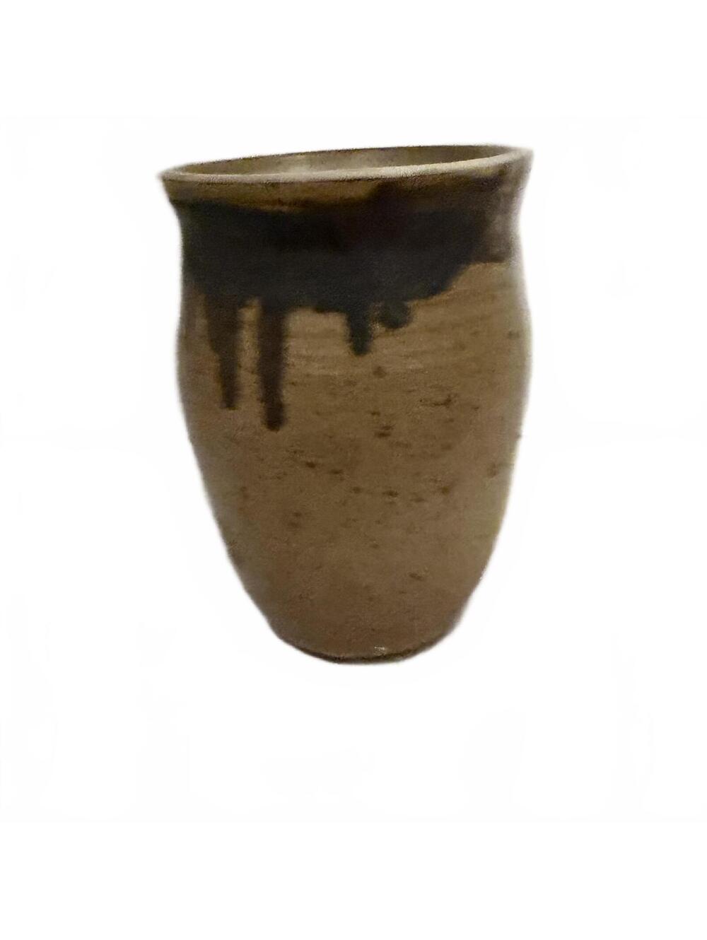 Signed B. Cranmer 1973 studio stoneware vase with speckled glaze.
